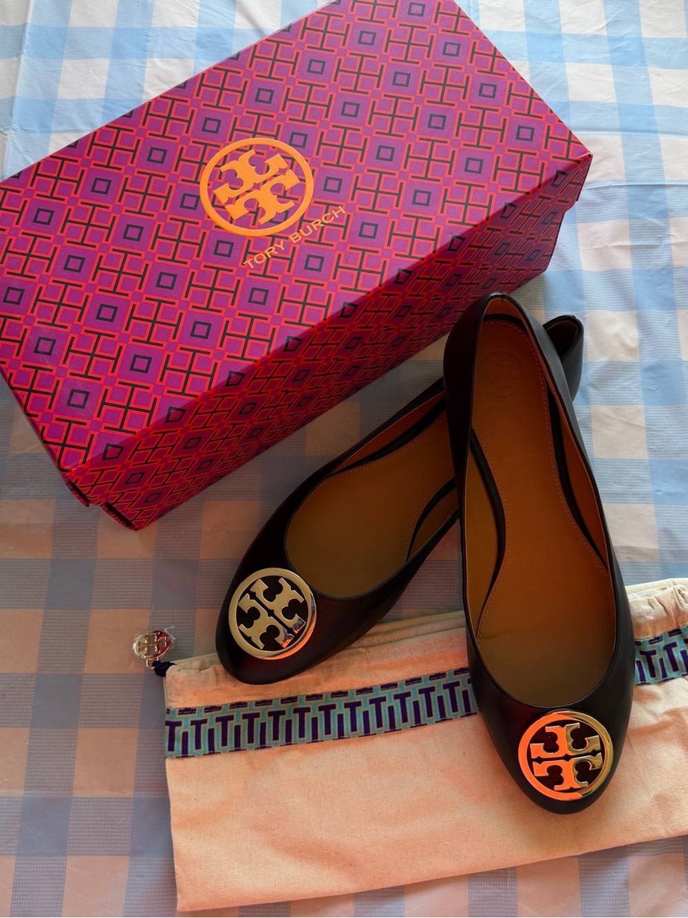 Tory Burch Benton 2 Ballet Flat 9.5 Nappa Leather Black w/ dust bag NEW NIB